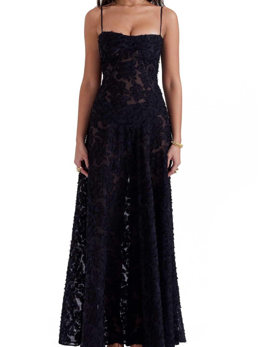 House of CB Seren Blush Sheer Lace-Up Back Gown black Small